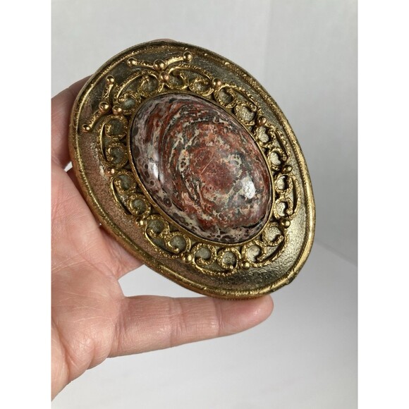 Antique Gold Ornate Belt Buckle Marble Stone Artisan Bohemian Gypsy Spanish main image 7